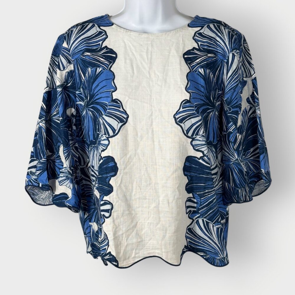 NEW Ann Taylor Top | S | Linen Blend Tropical | Lagenlook Resort Beachy Coastal